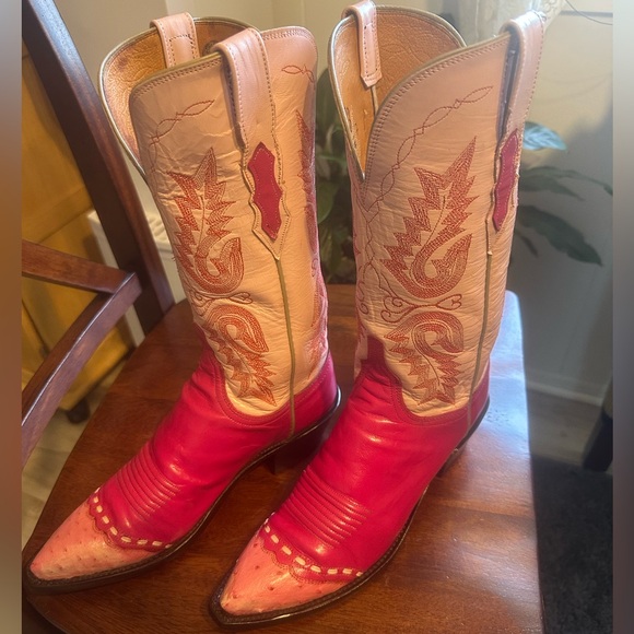 Lucchese 1883 Pink/ light pink ostrich Heeled Boots 7.5 - Picture 13 of 14